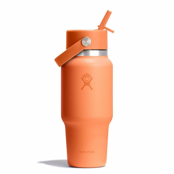 24 oz Wide Mouth Travel Bottle with Flex Straw Cap Nectar Orange